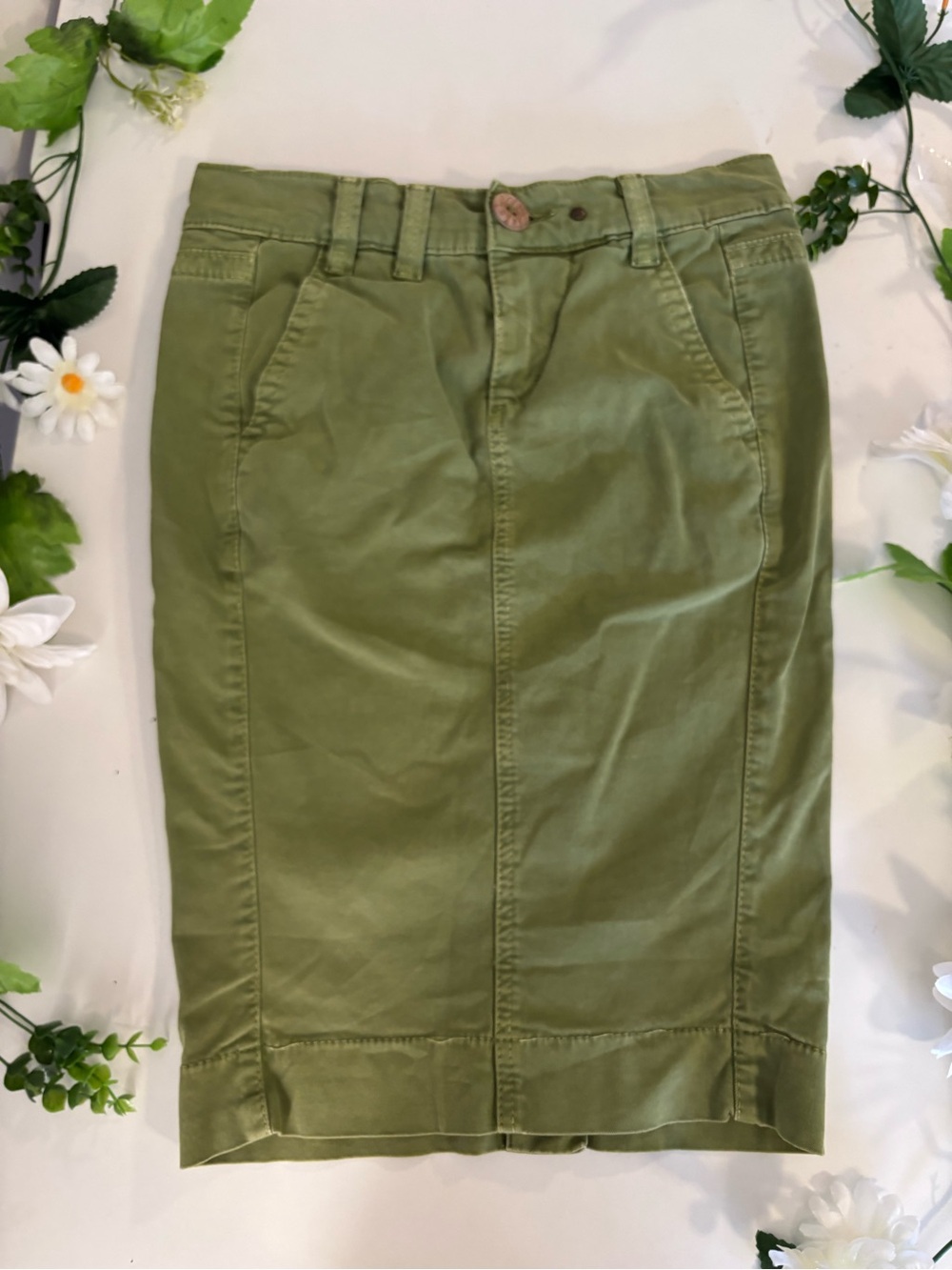 Y2K Miss Sixty Olive Green Cargo Style Pencil Skirt Size Medium Midi Length